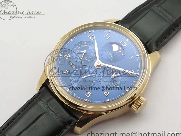 MIROTIME 0304 Premium Portugieser Perpetual Calendar IW503302 RG V9F 1:1 Best Edition Blue Dial on Black Leather Strap A 7098